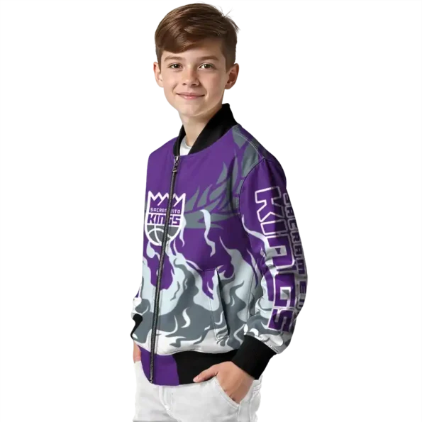 customized sacramento kings winged blaze purple white bomber jacket trendy