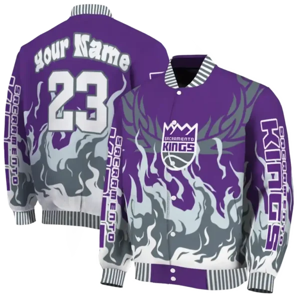 customized sacramento kings winged blaze purple white varsity jacket fashion forward.webp