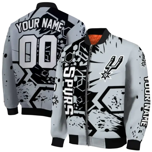 customized san antonio spurs hexagon cluster silver black bomber jacket fashion forward