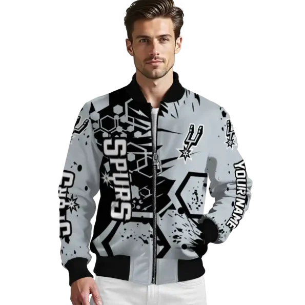 customized san antonio spurs hexagon cluster silver black bomber jacket high quality