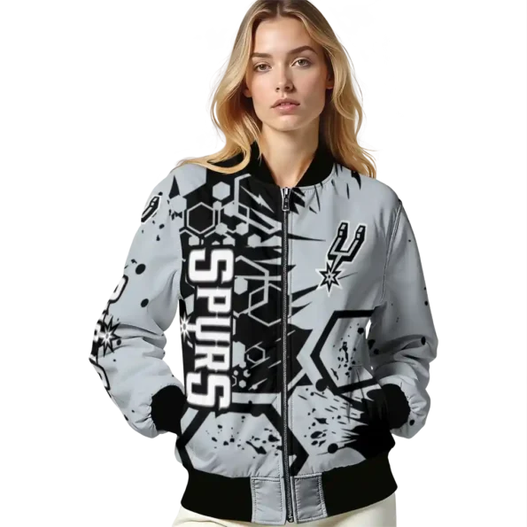 customized san antonio spurs hexagon cluster silver black bomber jacket latest model