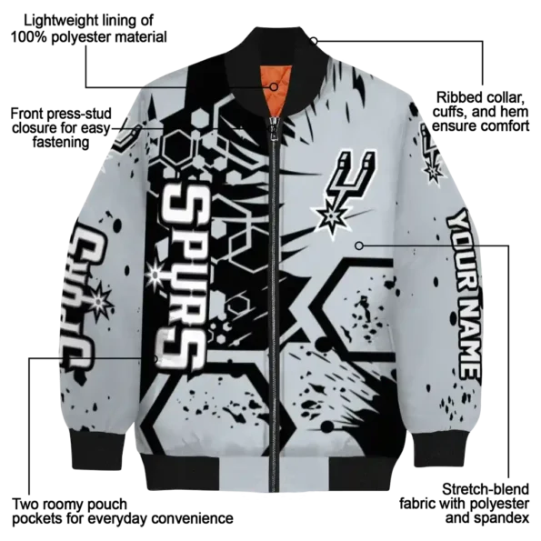 customized san antonio spurs hexagon cluster silver black bomber jacket new arrival