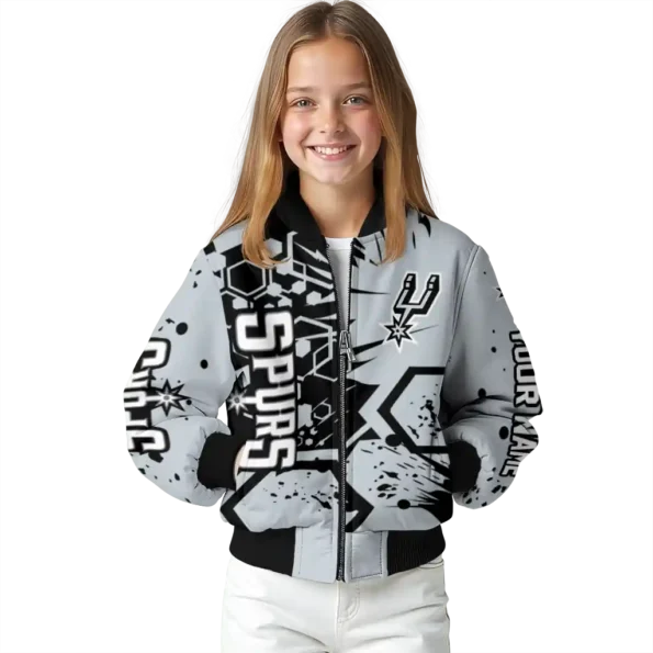 customized san antonio spurs hexagon cluster silver black bomber jacket top rated