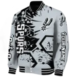 customized san antonio spurs hexagon cluster silver black varsity jacket best selling.webp