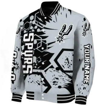 customized san antonio spurs hexagon cluster silver black varsity jacket best selling.webp