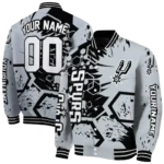 customized san antonio spurs hexagon cluster silver black varsity jacket best selling.webp