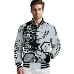 customized san antonio spurs hexagon cluster silver black varsity jacket best selling.webp