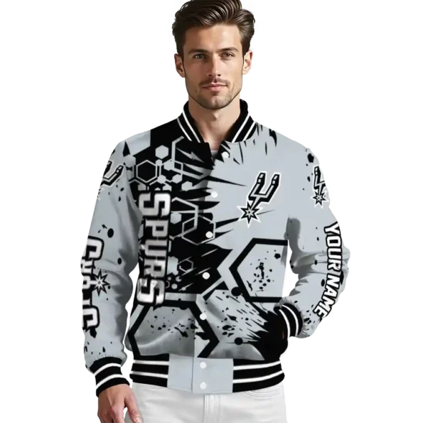 customized san antonio spurs hexagon cluster silver black varsity jacket high quality.webp