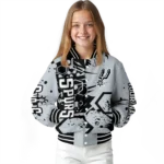 customized san antonio spurs hexagon cluster silver black varsity jacket best selling.webp