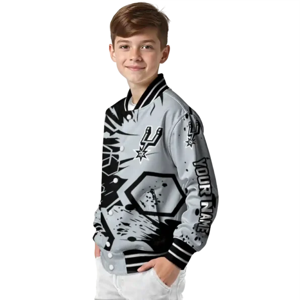 customized san antonio spurs hexagon cluster silver black varsity jacket trendy.webp