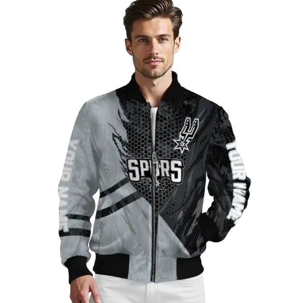 customized san antonio spurs hexagon mesh silver black bomber jacket high quality