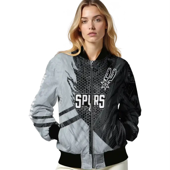 customized san antonio spurs hexagon mesh silver black bomber jacket latest model