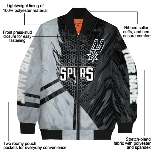 customized san antonio spurs hexagon mesh silver black bomber jacket new arrival