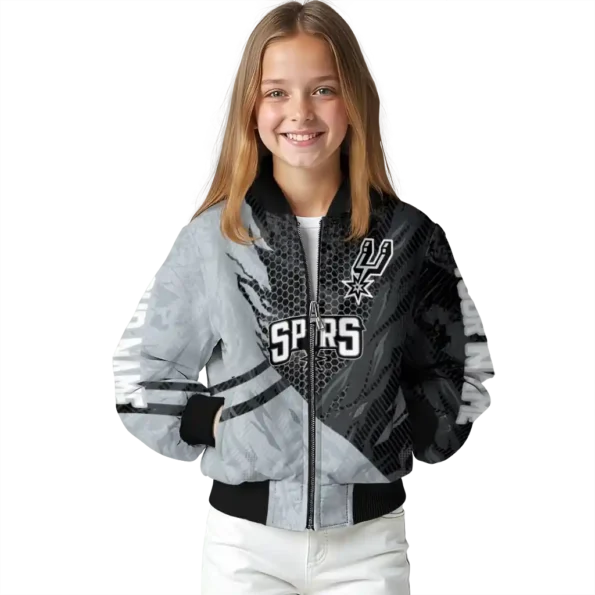 customized san antonio spurs hexagon mesh silver black bomber jacket top rated