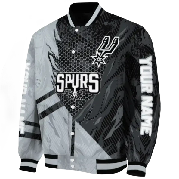 customized san antonio spurs hexagon mesh silver black varsity jacket best selling.webp