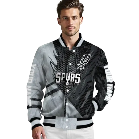 customized san antonio spurs hexagon mesh silver black varsity jacket high quality.webp