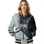 customized san antonio spurs hexagon mesh silver black varsity jacket best selling.webp