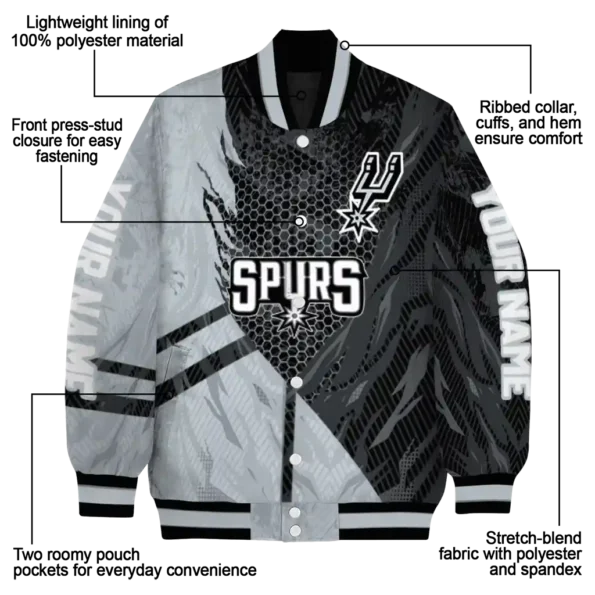 customized san antonio spurs hexagon mesh silver black varsity jacket new arrival.webp