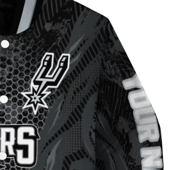 customized san antonio spurs hexagon mesh silver black varsity jacket premium grade.webp