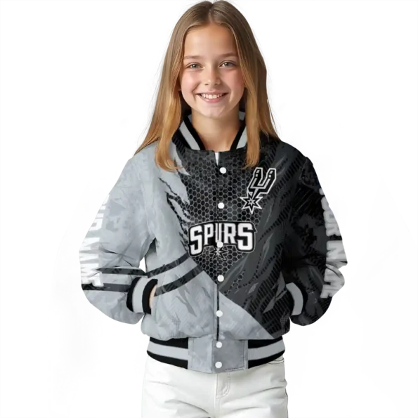 customized san antonio spurs hexagon mesh silver black varsity jacket top rated.webp