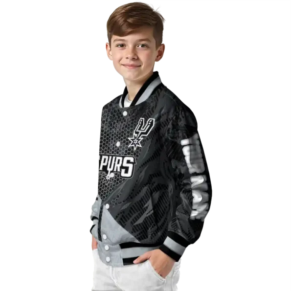 customized san antonio spurs hexagon mesh silver black varsity jacket trendy.webp