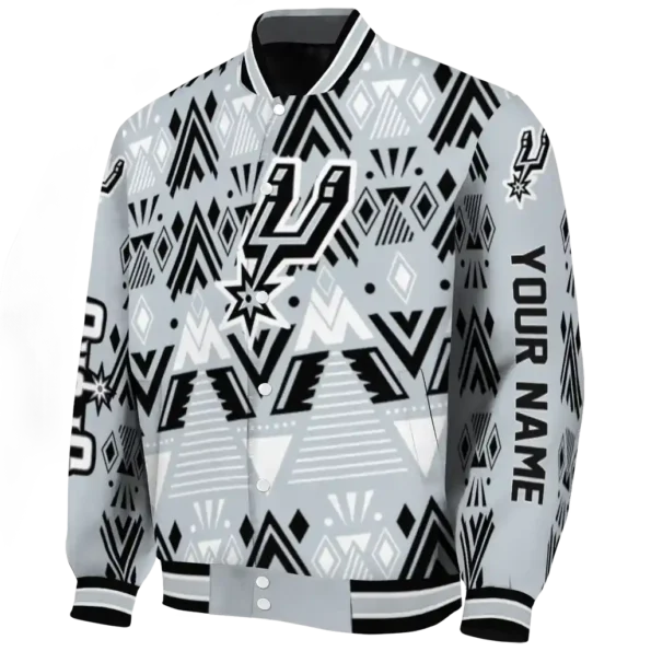 customized san antonio spurs pyramid shapes silver varsity jacket best selling.webp