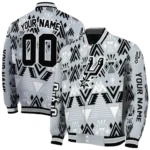 customized san antonio spurs pyramid shapes silver varsity jacket best selling.webp