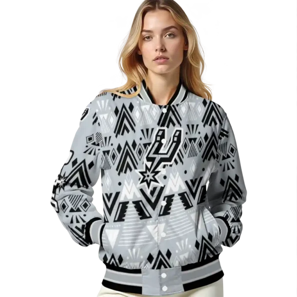 customized san antonio spurs pyramid shapes silver varsity jacket latest model.webp