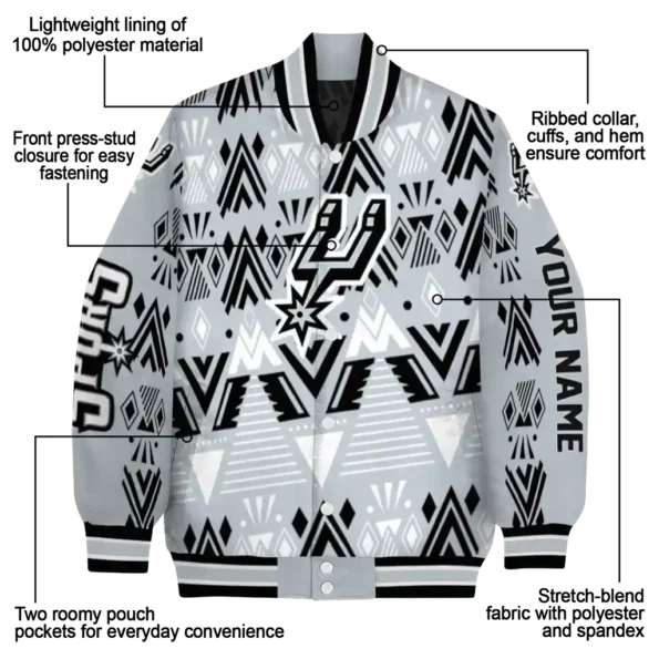 customized san antonio spurs pyramid shapes silver varsity jacket new arrival.webp