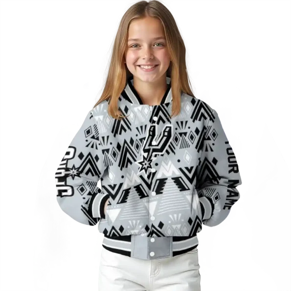 customized san antonio spurs pyramid shapes silver varsity jacket top rated.webp
