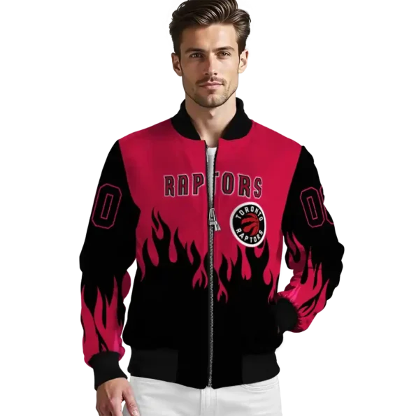 customized toronto raptors flame border red black bomber jacket high quality