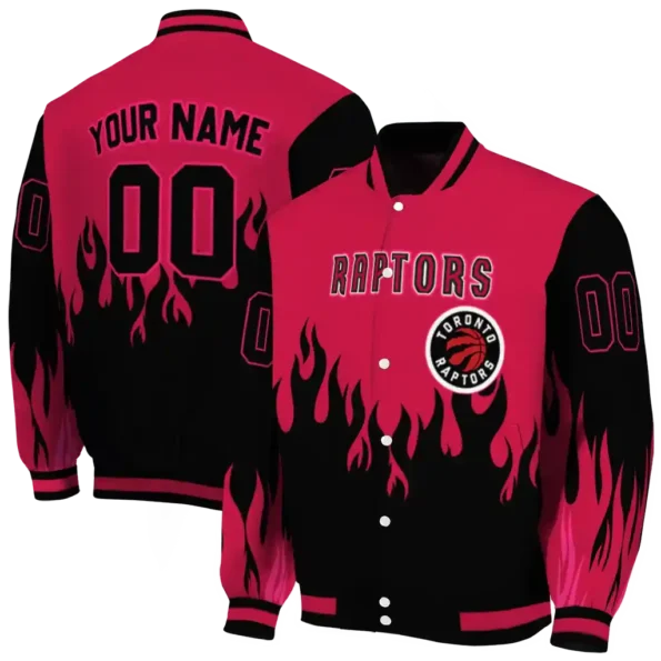 customized toronto raptors flame border red black varsity jacket fashion forward.webp