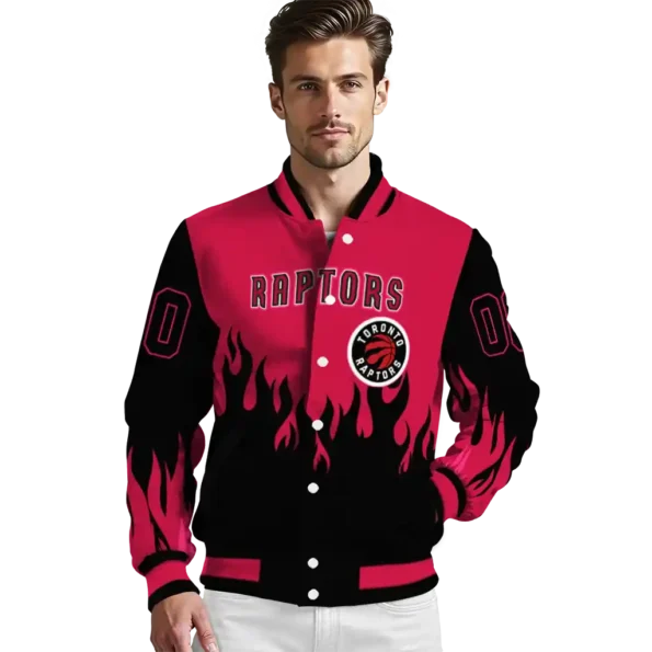 customized toronto raptors flame border red black varsity jacket high quality.webp