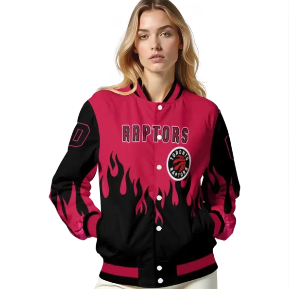 customized toronto raptors flame border red black varsity jacket latest model.webp