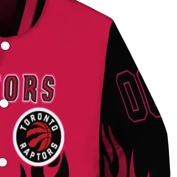 customized toronto raptors flame border red black varsity jacket premium grade.webp