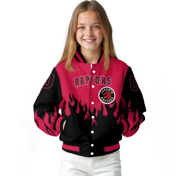 customized toronto raptors flame border red black varsity jacket top rated.webp