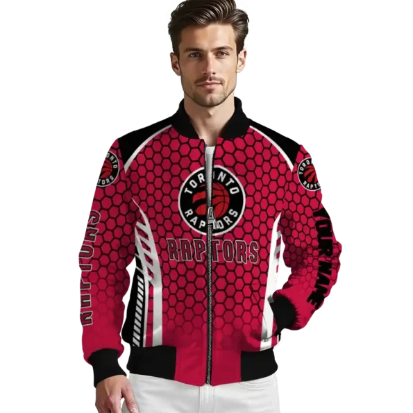 customized toronto raptors hexagon grid red bomber jacket high quality
