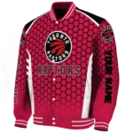 customized toronto raptors hexagon grid red varsity jacket best selling.webp