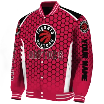 customized toronto raptors hexagon grid red varsity jacket best selling.webp
