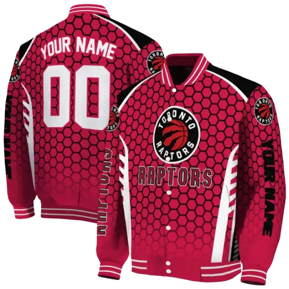 customized toronto raptors hexagon grid red varsity jacket fashion forward.webp