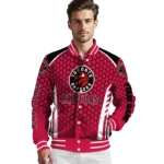 customized toronto raptors hexagon grid red varsity jacket best selling.webp
