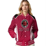 customized toronto raptors hexagon grid red varsity jacket best selling.webp