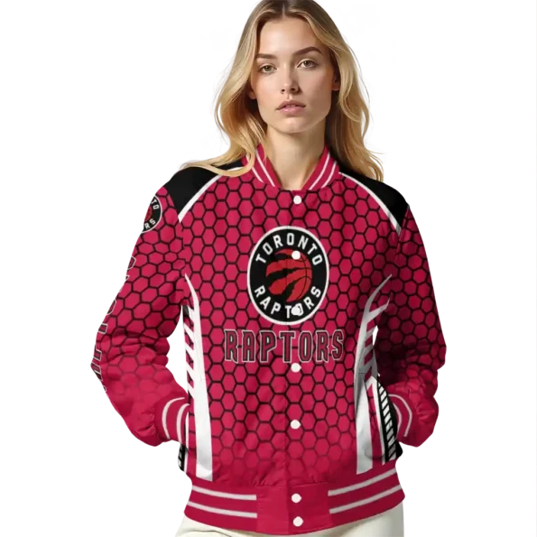 customized toronto raptors hexagon grid red varsity jacket latest model.webp