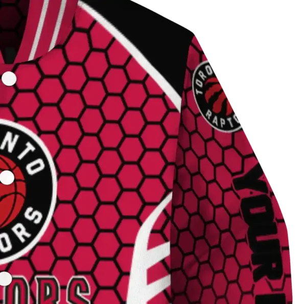 customized toronto raptors hexagon grid red varsity jacket premium grade.webp