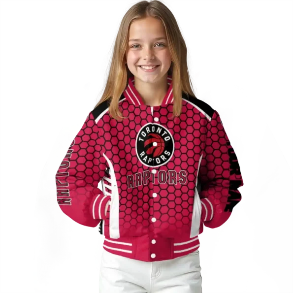 customized toronto raptors hexagon grid red varsity jacket top rated.webp