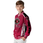 customized toronto raptors hexagon grid red varsity jacket best selling.webp