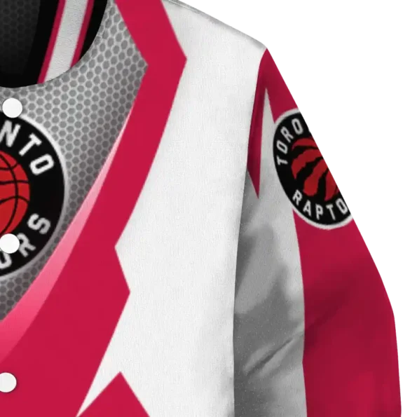 customized toronto raptors v stripes red white varsity jacket premium grade.webp