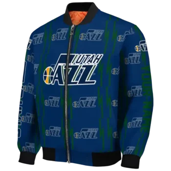 customized utah jazz bolt stripe navy bomber jacket best selling