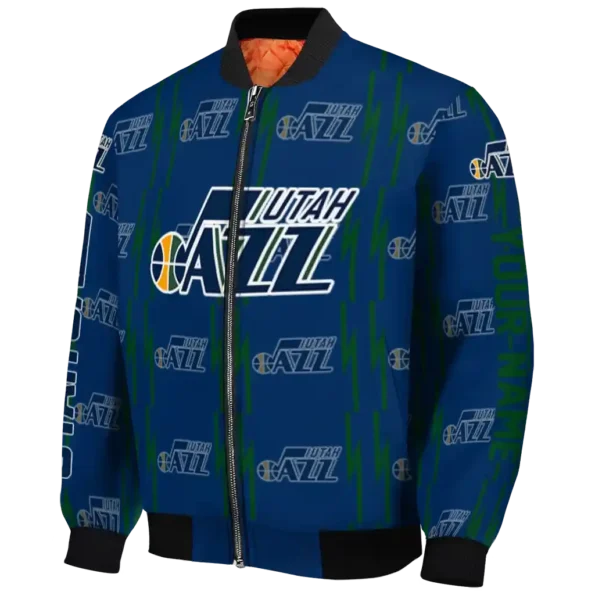 customized utah jazz bolt stripe navy bomber jacket best selling