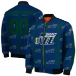 customized utah jazz bolt stripe navy bomber jacket best selling
